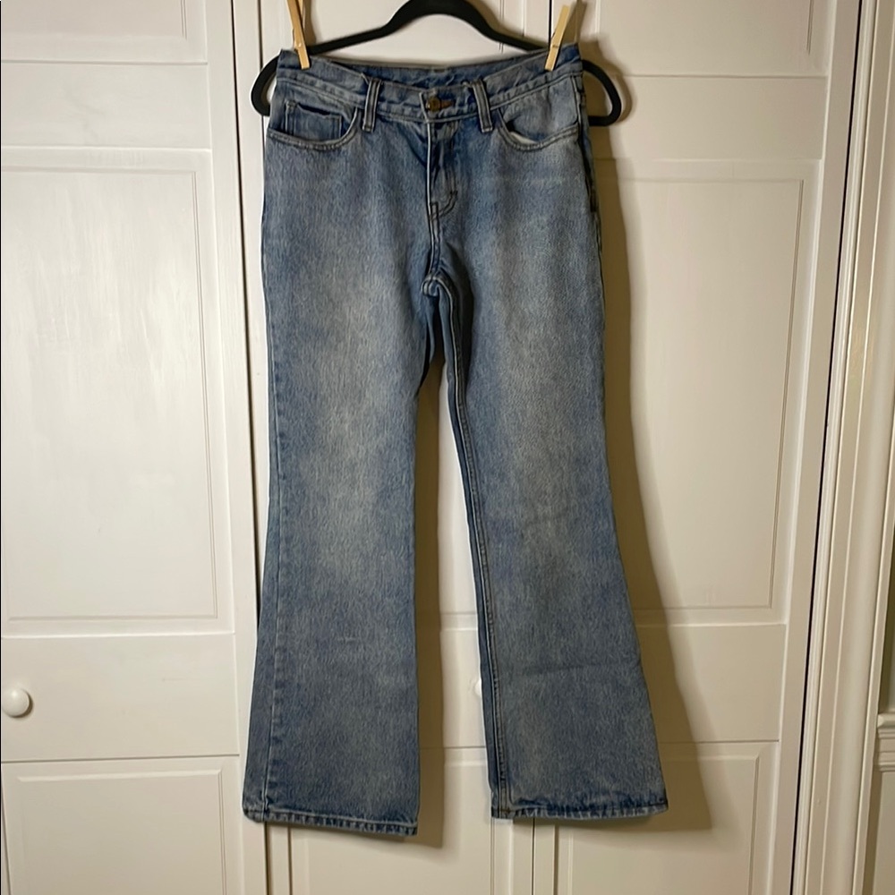 J Galt 100% Cotton Blue Flared Wide Leg Jeans with Stonewashed Finish